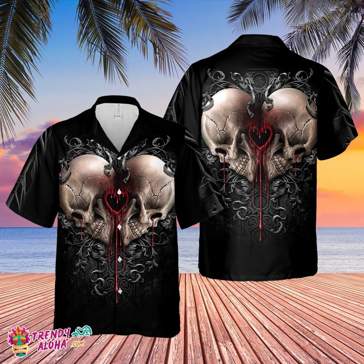 2023 Couples Skull Character 3D Print Short Sleeve Hawaiian Shirt