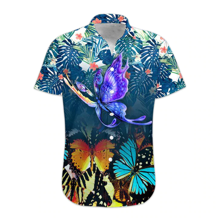 3D Butterfly Hawaii Shirt, Trendy Hawaiian Shirt Casual Button Down Shirts Short Sleeve, Trendy Hawaiian Shirt For Men, Women