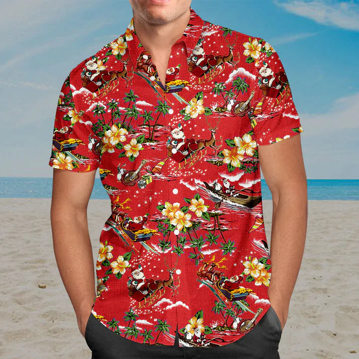 3D Christmas Santa Hawaii Shirt, Men’s Trendy Hawaiian Shirt Casual Button Down Shirts, Short Sleeve Trendy Hawaiian Shirts For Men