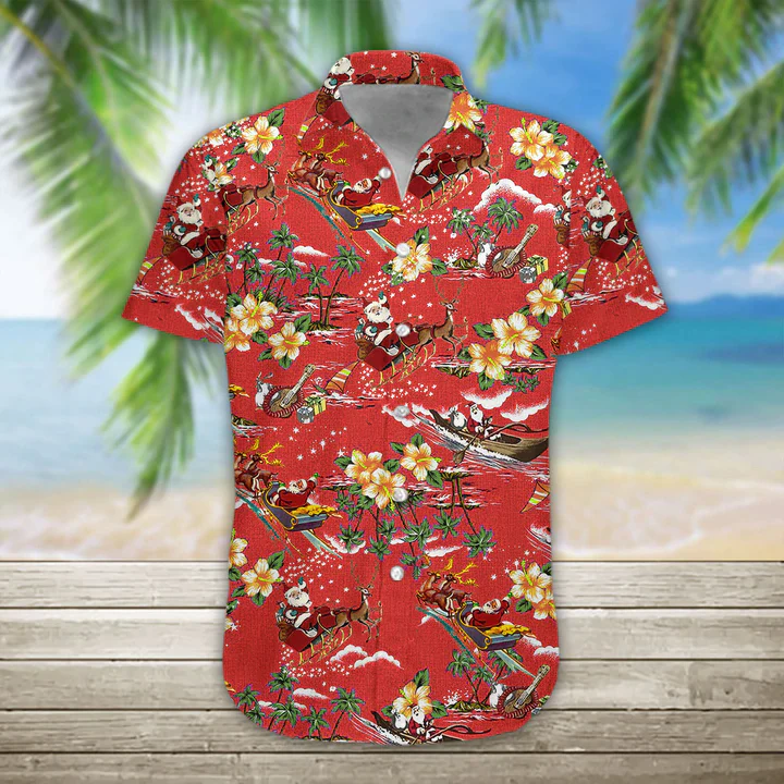 3D Christmas Santa Hawaii Shirt, Men’s Trendy Hawaiian Shirt Casual Button Down Shirts, Short Sleeve Trendy Hawaiian Shirts For Men