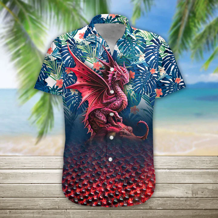 3D Dragon Trendy Hawaiian Shirt Casual Button Down Shirts Short Sleeve, Trendy Hawaiian Shirt For Men, Women