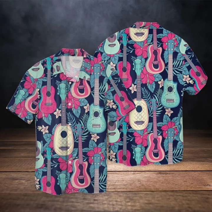 3D Full Printed Colorful Guitar Trendy Hawaiian Shirt For Men And Women, Guitarist Trendy Hawaiian Shirt, Summer Gift