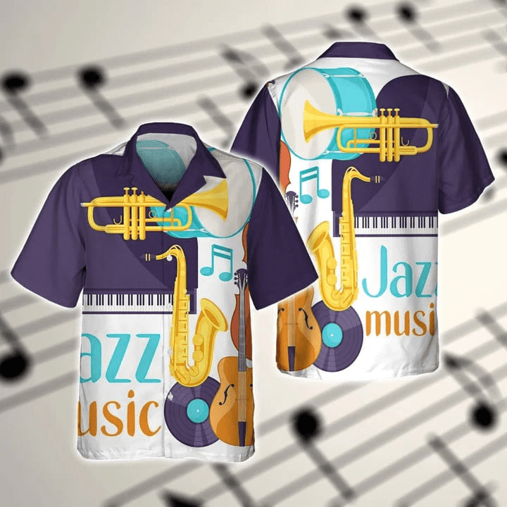 3D Full Printed Jazz Music Trendy Hawaiian Shirts For Men And Women, Jazz Music Saxophone Hawaii Shirts, Unisex Trendy Hawaiian Shirt