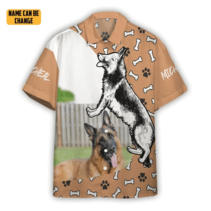 3D German Shepherd Dog Hawaii Custom Text Trendy Hawaiian Shirt