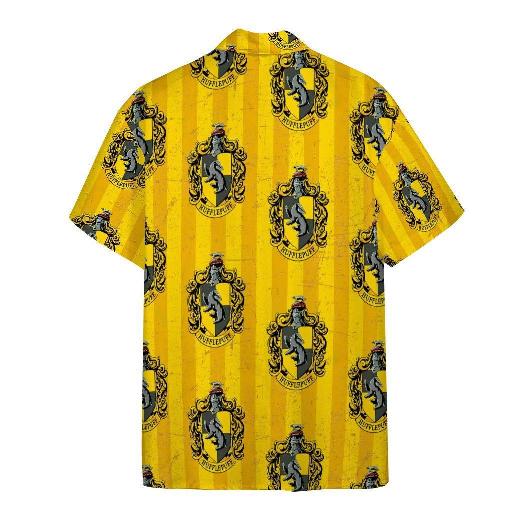 3D Harry Potter Hogwarts Hufflepuff House Pride Crests Custom Hawaii Shirt Aloha Shirt For Summer