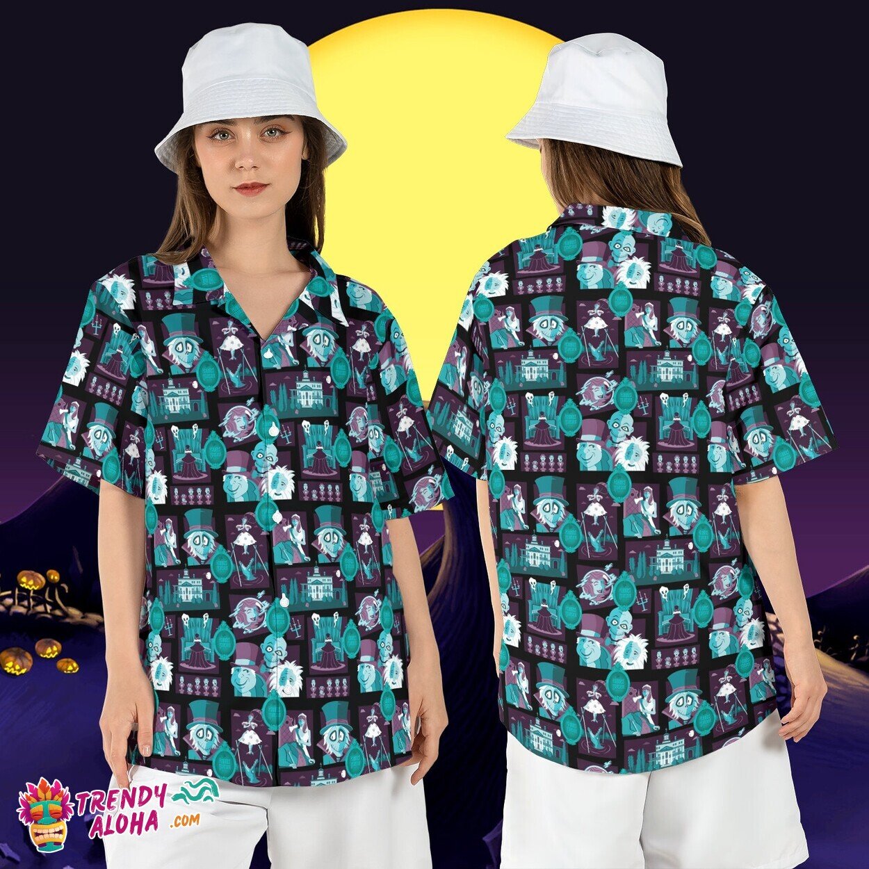 3D Haunted Mansion Halloween Hitchhiking Ghosts Spooky Aloha Shirt