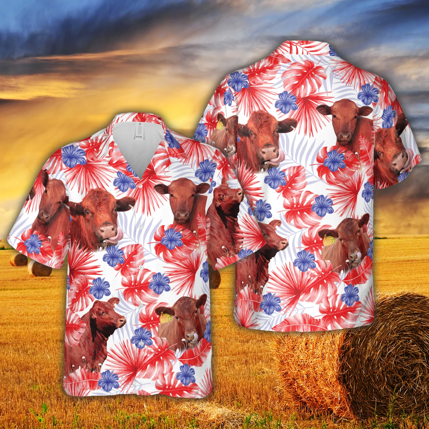 3D Hawaiian Red Angus Showcasing Patriotic Colors Elegant Print