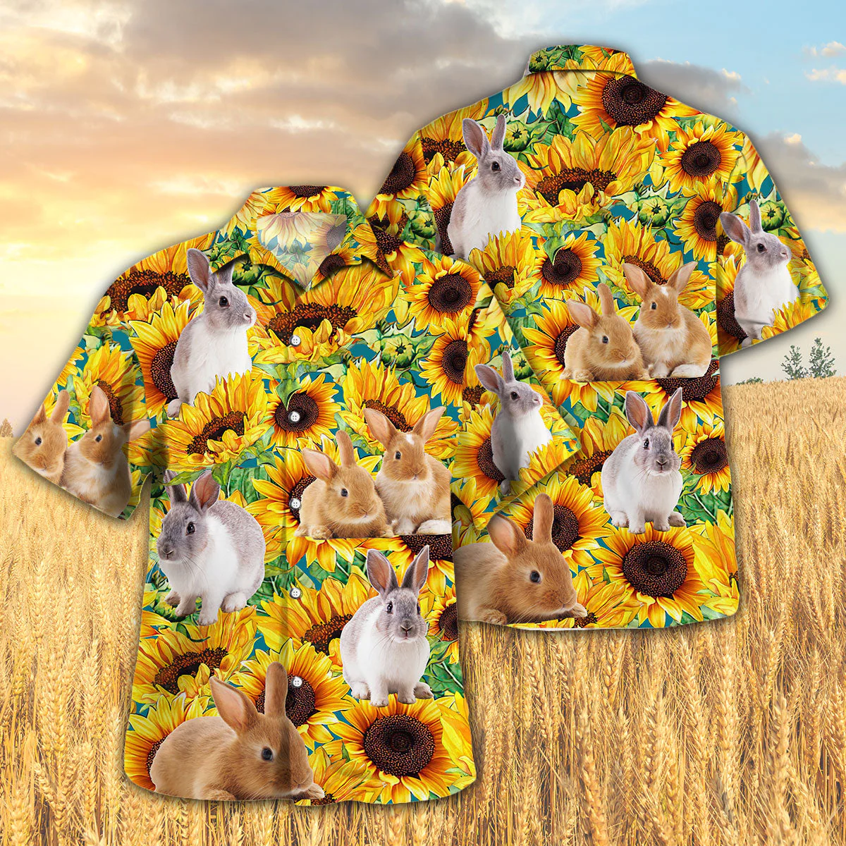 3D Hawaiian Shirt Displaying Sunflower Rabbit Vibrancy Premium Quality