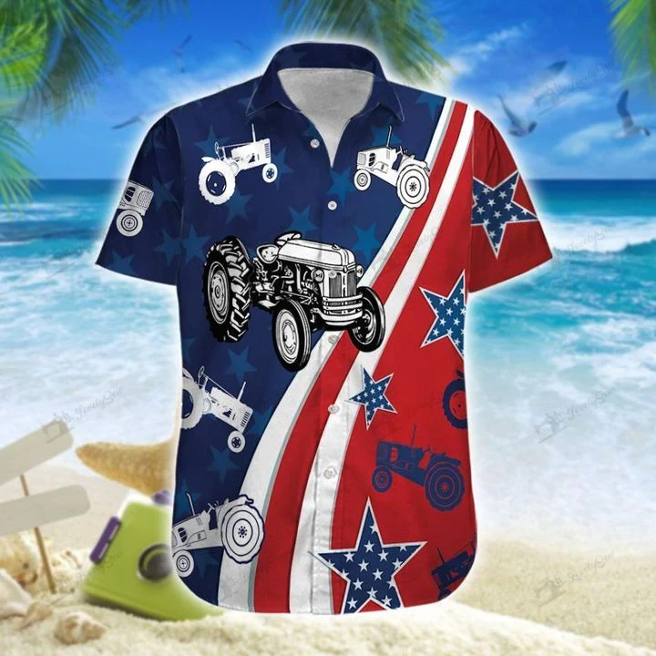 3D Hawaiian Tractors Showcasing Patriotic Colors Stylish Print