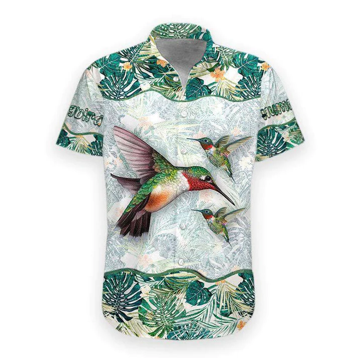 3D Hummingbird Hawaii Shirt, Trendy Hawaiian Shirts For Men Short Sleeve Aloha Beach Shirt