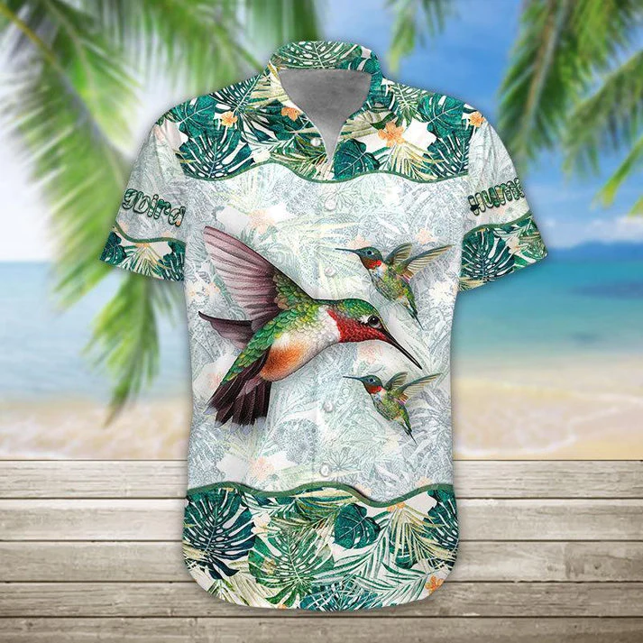 3D Hummingbird Hawaii Shirt, Trendy Hawaiian Shirts For Men Short Sleeve Aloha Beach Shirt