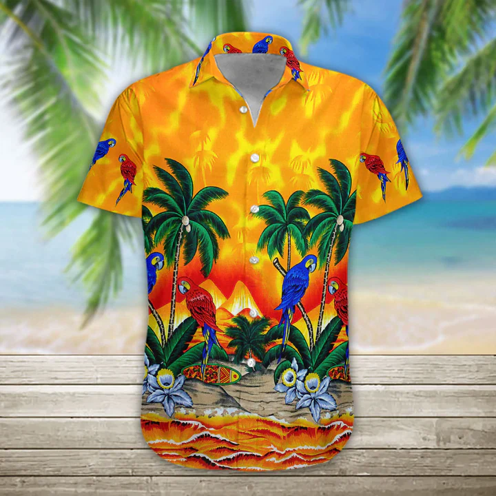 3D Parrot Hawaii Shirt, Men’s Trendy Hawaiian Shirt Casual Button Down Shirts, Short Sleeve Trendy Hawaiian Shirts For Men
