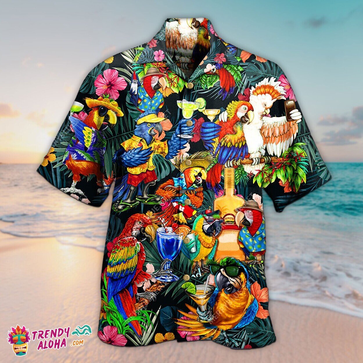 3D Parrot Tropical Unisex Hawaiian Shirt Aloha Short Sleeve Summer Gift