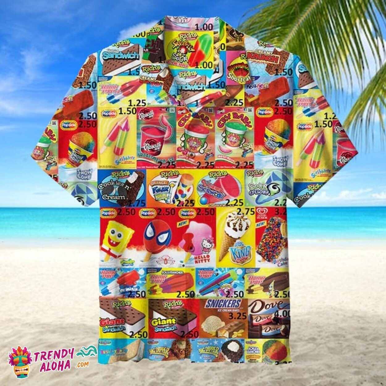 3D Printed Men’s Ice Cream Yellow Hawaiian Shirt Perfect Father’s Day