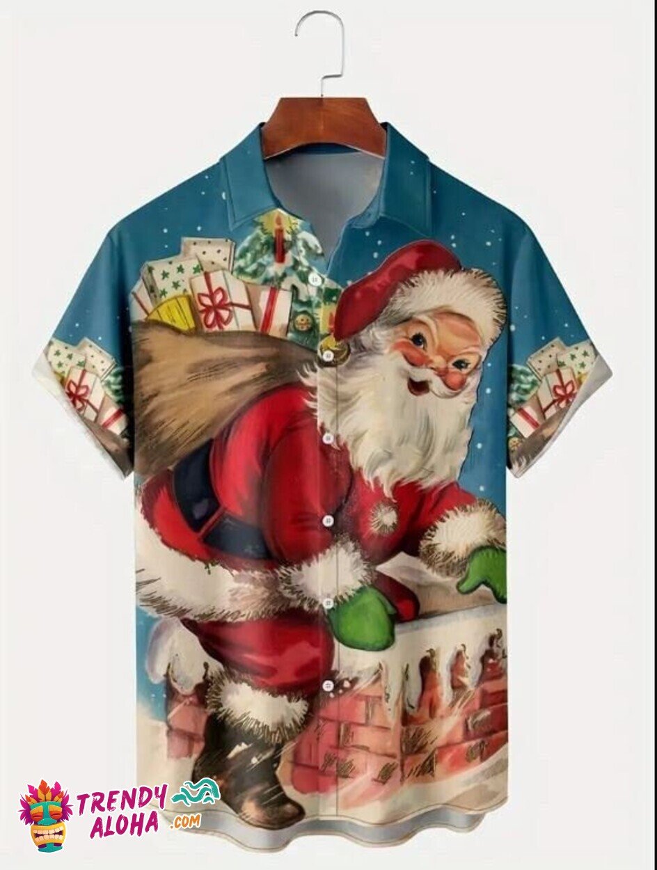 3D Santa Claus Candy Xmas Festive Men’s Hawaiian Shirt