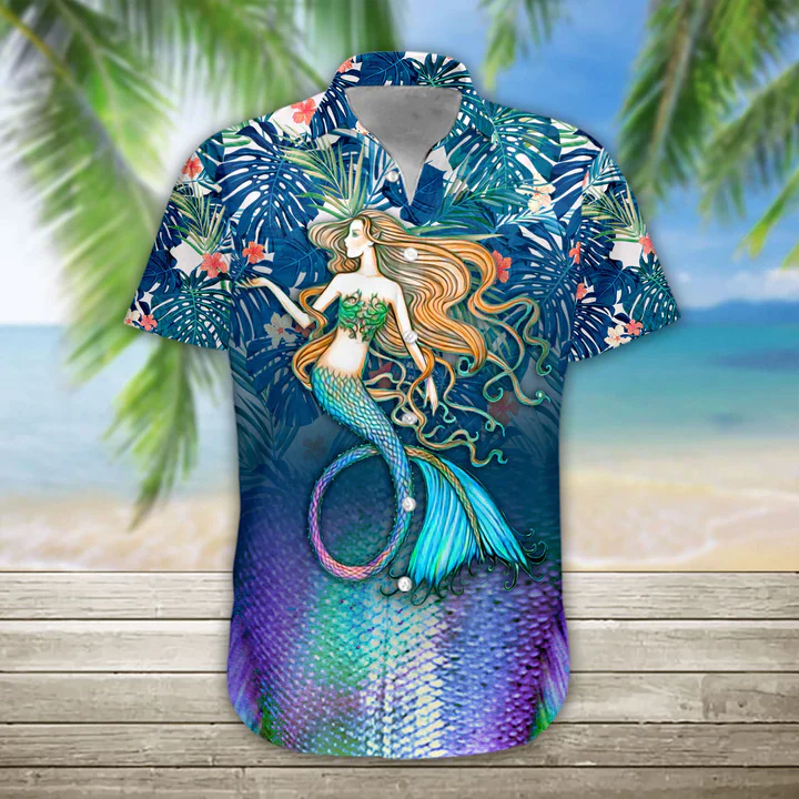 3D Summer Mermaid Trendy Hawaiian Shirt, Trendy Hawaiian Shirt For Women