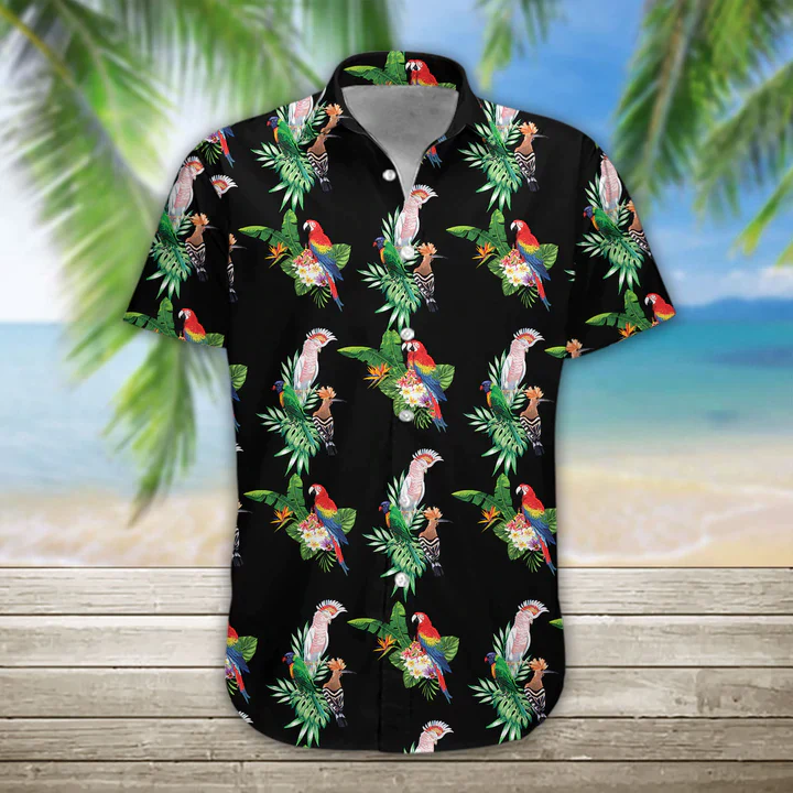 3D Summer Parrot Flower Trendy Hawaiian Shirt, Trendy Hawaiian Shirt For Men, Women