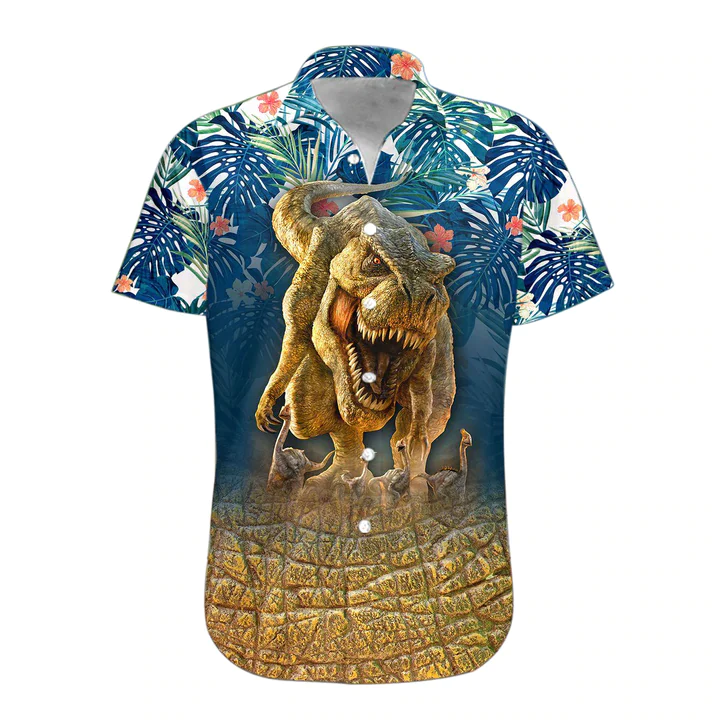 3D T-Rex Hawaii Shirt, Trendy Hawaiian Shirts For Men Print Button Down Shirt