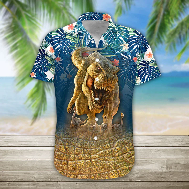 3D T-Rex Hawaii Shirt, Trendy Hawaiian Shirts For Men Print Button Down Shirt