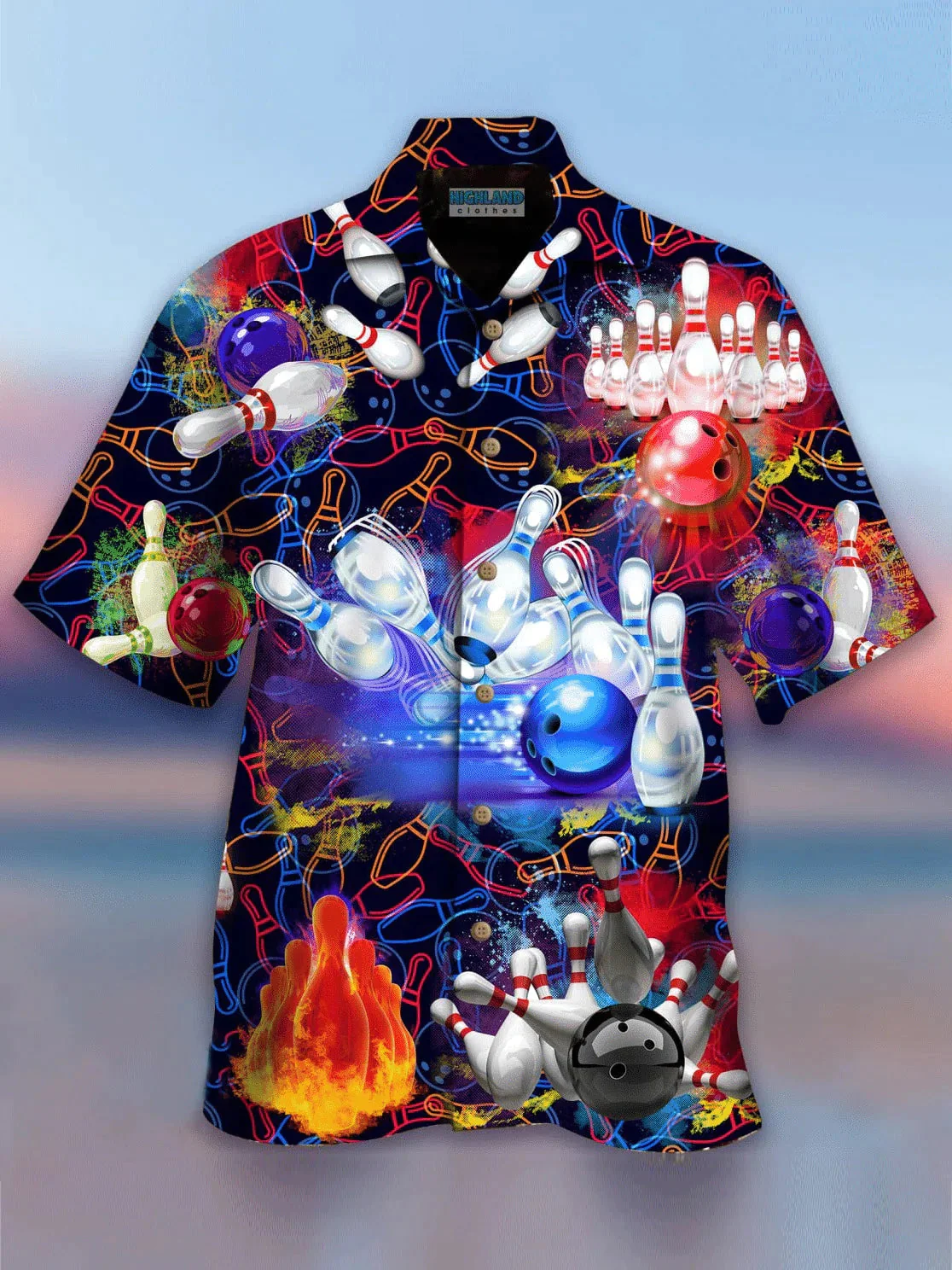 3D The Fire Bowling Black Unisex Trendy Hawaiian Shirt, Bowling Shirt, Gift For Bowling Lovers