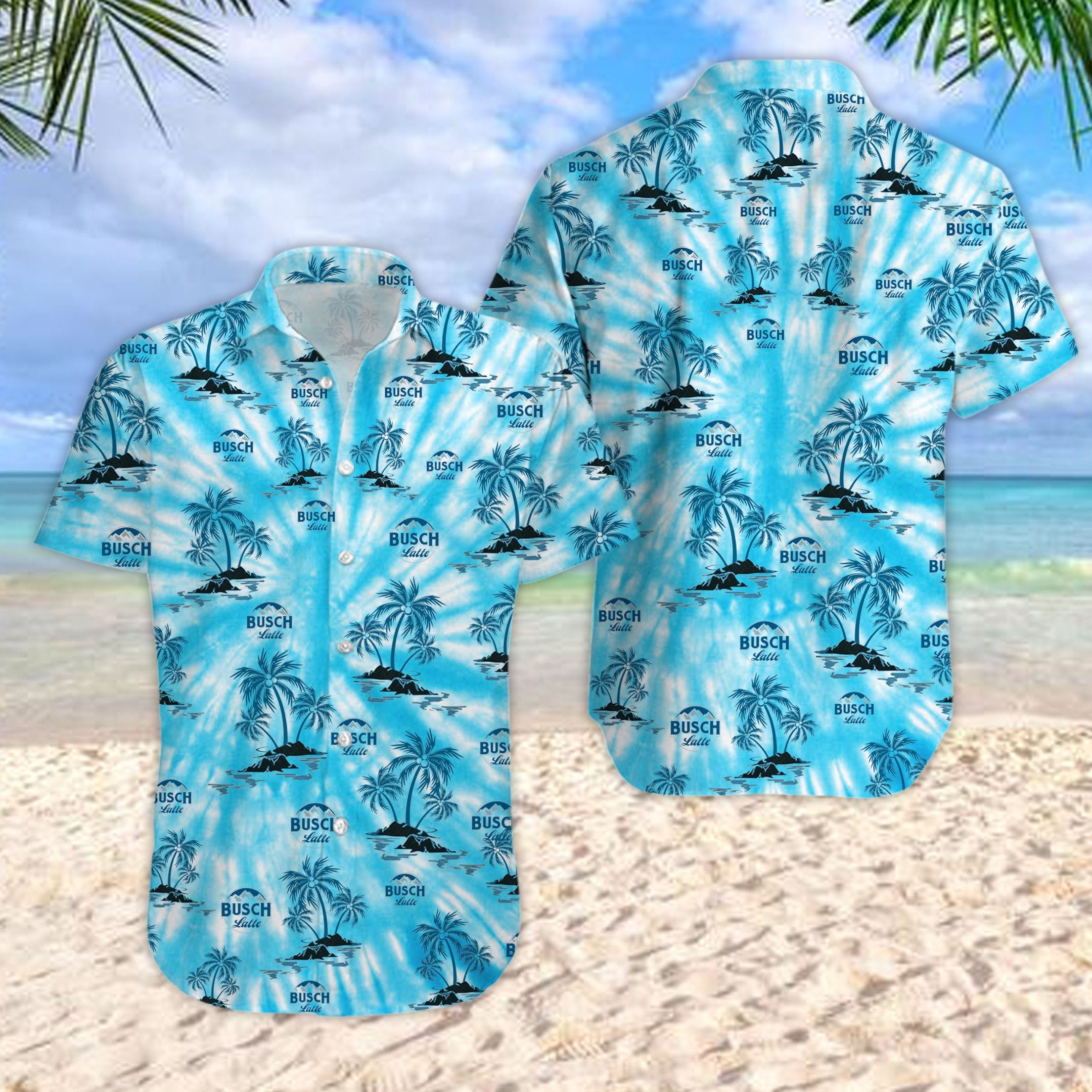 3D Tie Dye Litmus-Busch Light Bud Unisex Hawaiian Shirt Gift For Father Beach