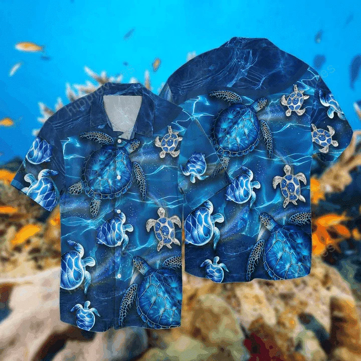 3D Turtles Blue Trendy Hawaiian Shirt, Gift For Turtle Lovers