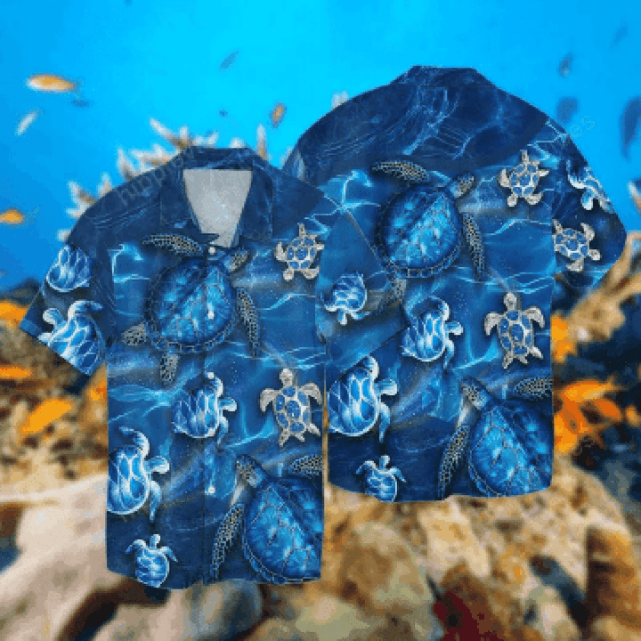 3D Turtles Blue Trendy Hawaiian Shirt, Gift For Turtle Lovers, Trendy Hawaiian Shirt For Men