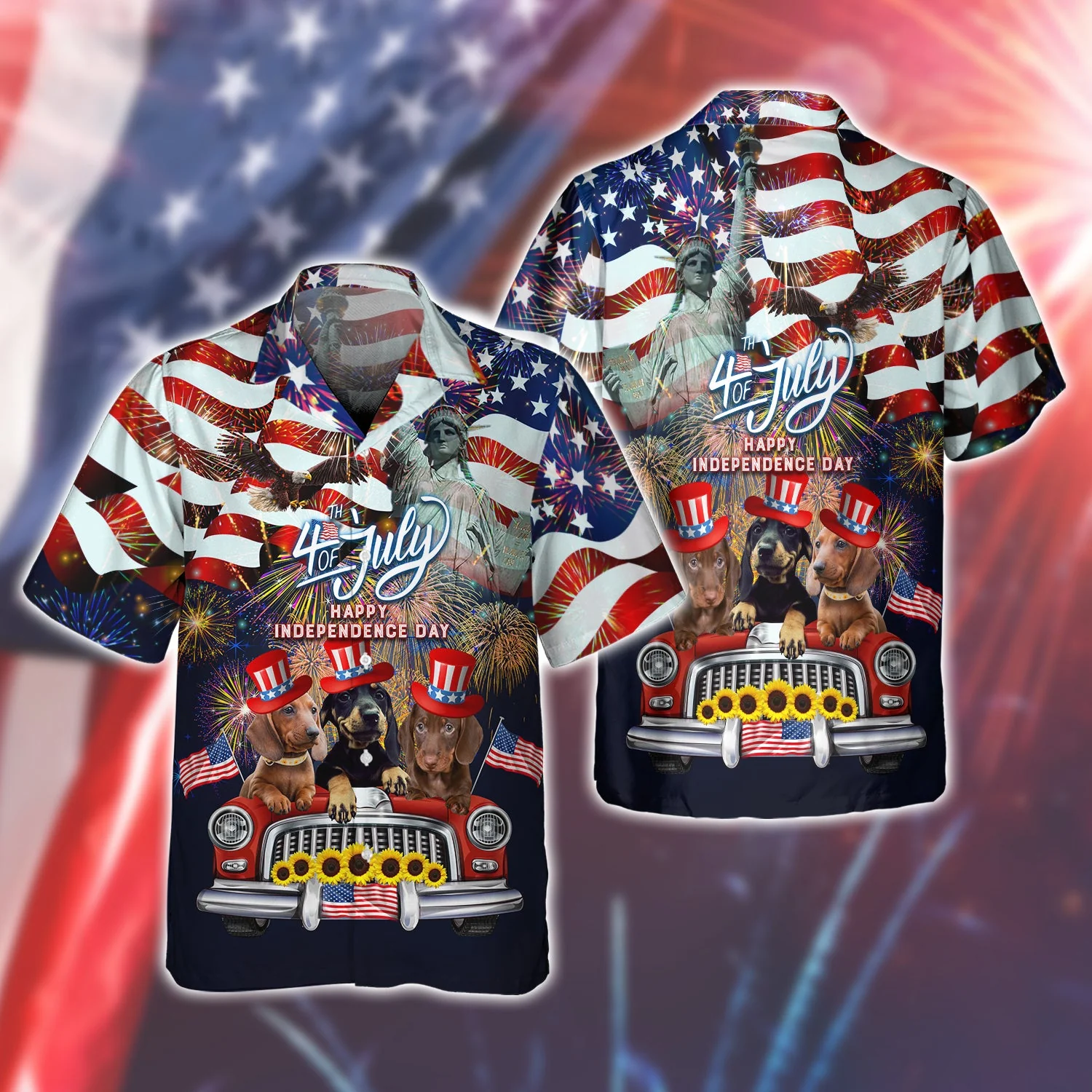 4Th July Celebration Dachshund 3D Hawaiian Shirt Unique Print
