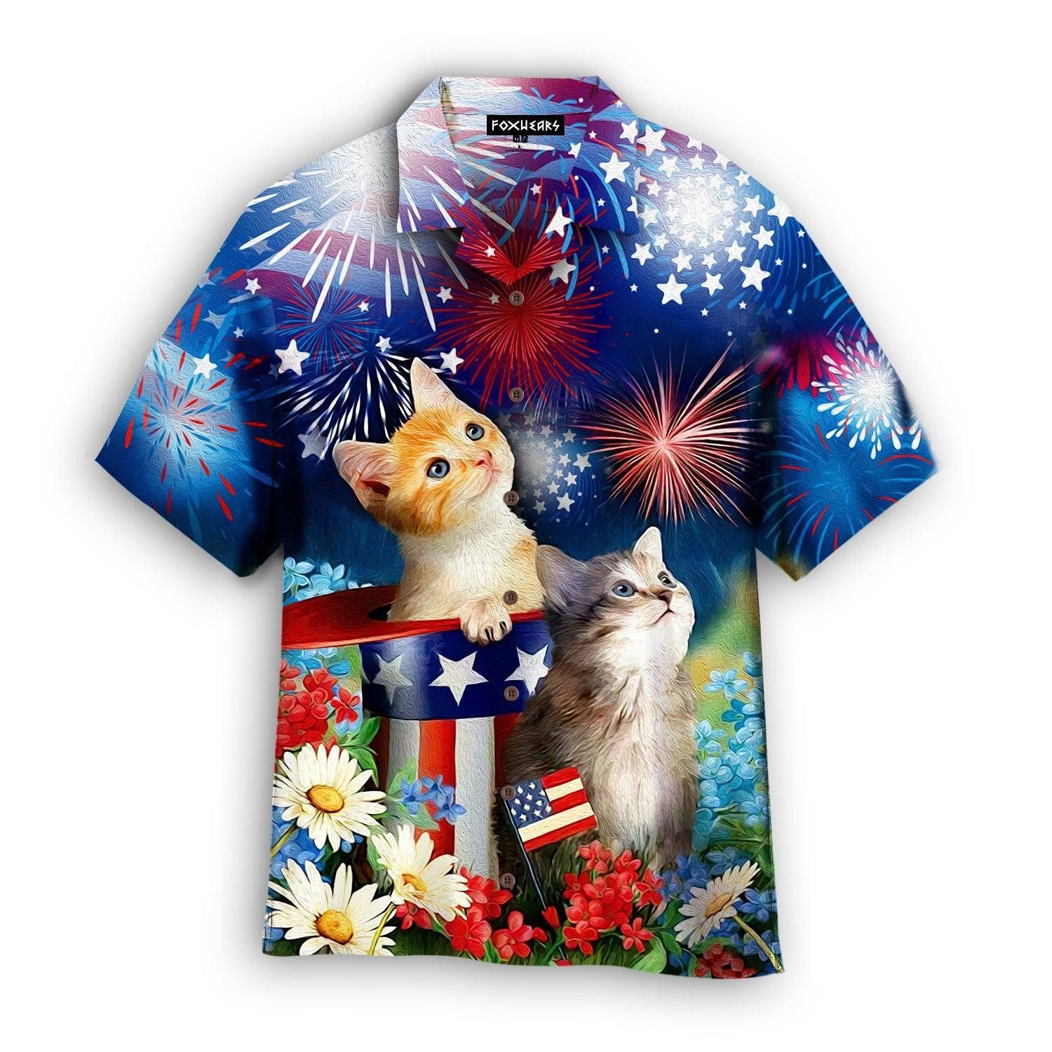 4th of July Celebratory Cat on Hawaiian Shirt