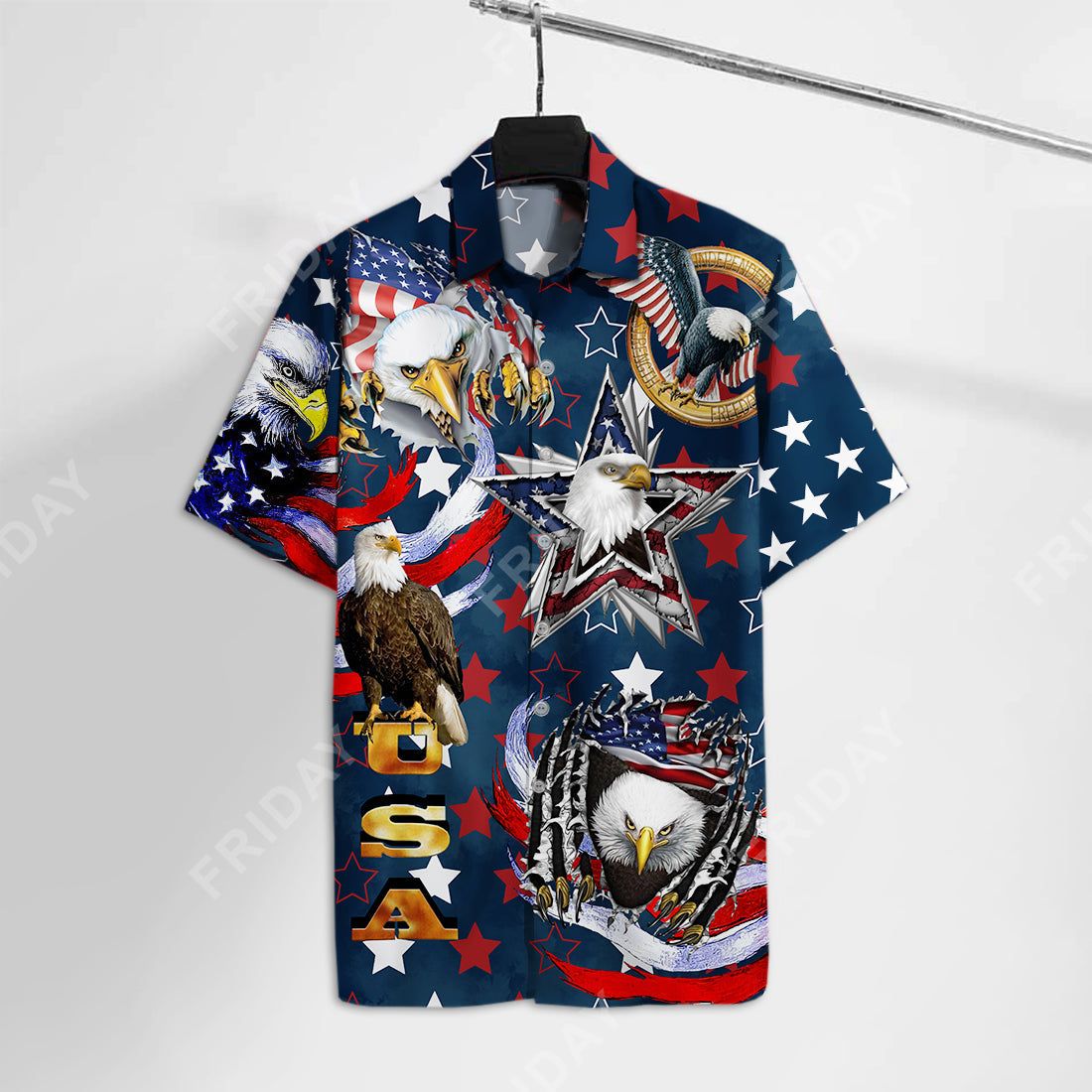 4Th Of July Hawaiian Shirt Usa Flag Star Eagle Blue Hawaii Shirt 4Th Of July Aloha Shirt