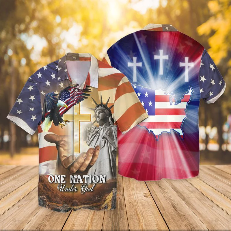 4Th Of July Independence Day American Flag Jesus One Mation Under God Eagle Hawaiian Shirt