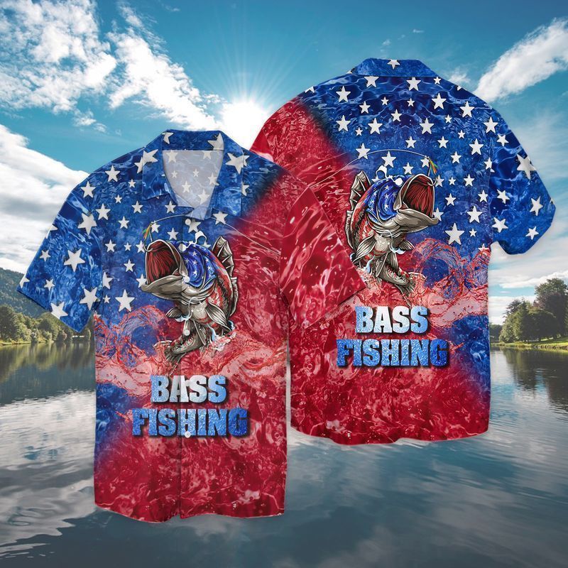 4Th Of July Independence Day Bass Fishing American Flag Hawaiian Shirt