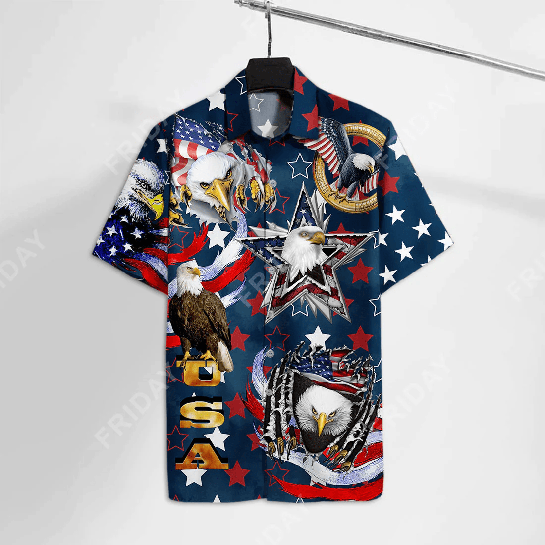 4Th Of July Trendy Hawaiian Shirt Usa Flag Star Eagle Blue Hawaii Aloha Shirt Adul Unisex Full Print