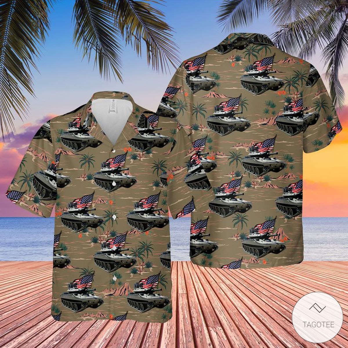 4tof July Sheridan Tank US Army Unique Themed Hawaiian Shirt