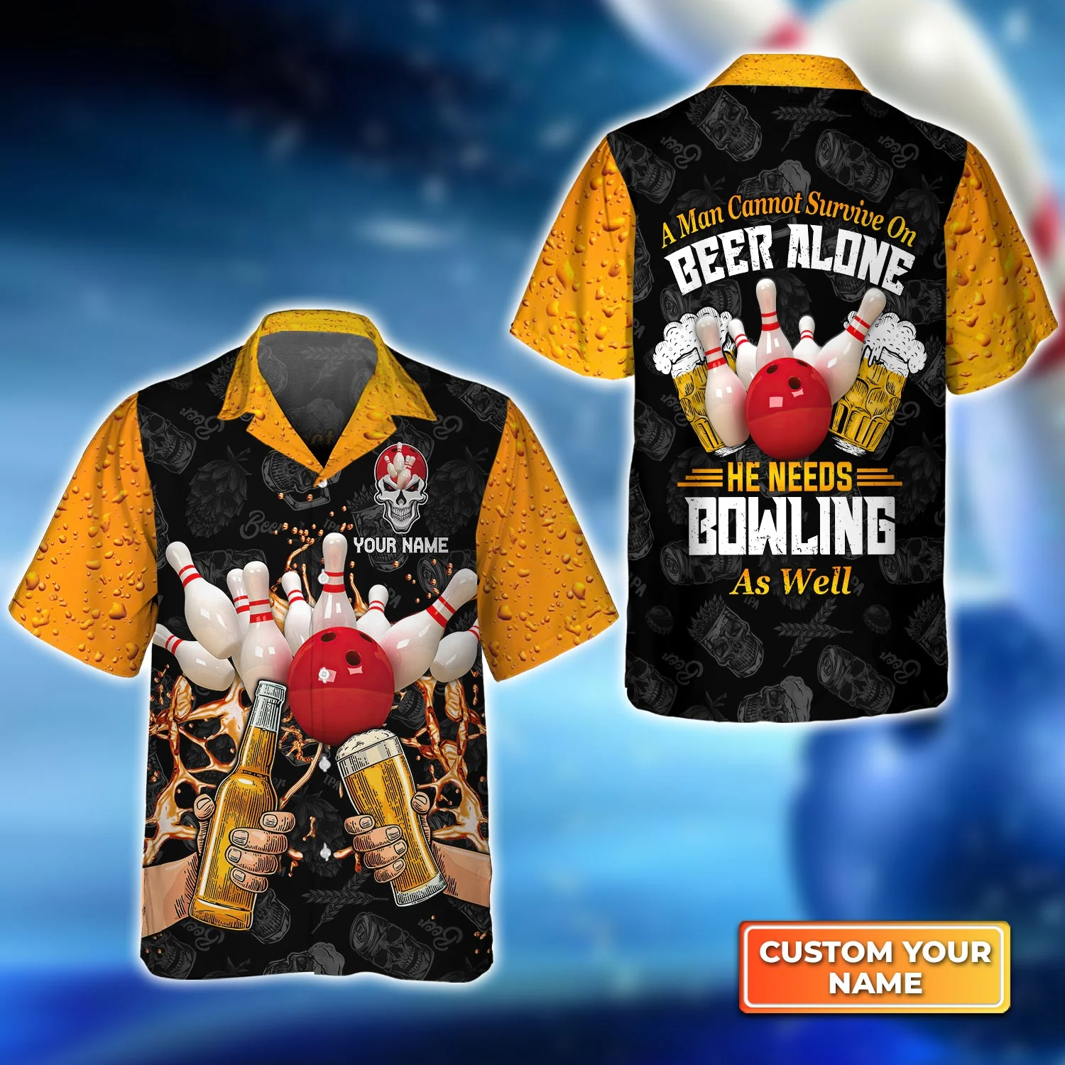 A Man Cannot Survive On Beer Alone He Needs Bowling As Well Personalized Name 3D Trendy Hawaiian Shirt