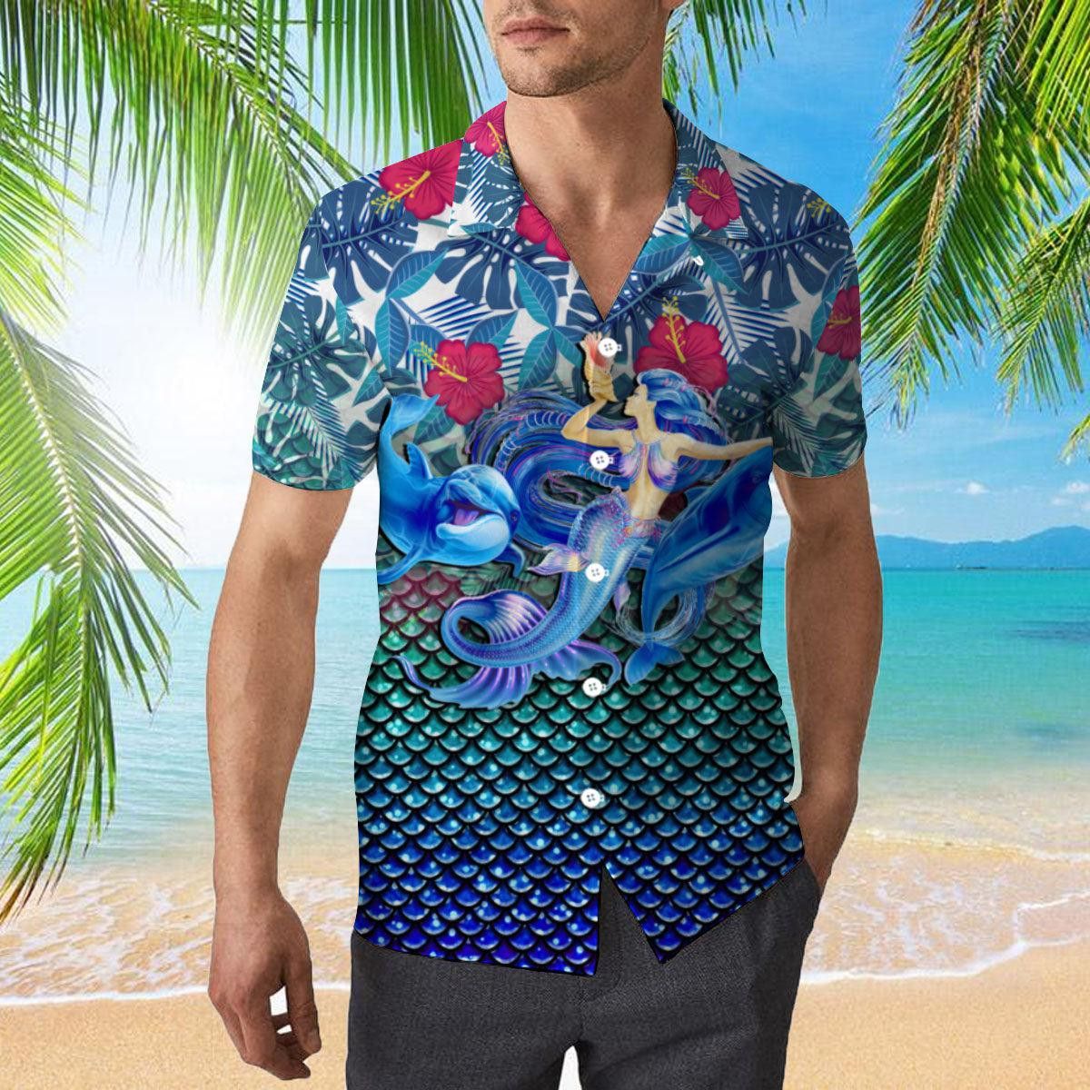 A Mermaid And Dolphins Magic Kingdom Trendy Hawaiian Shirt