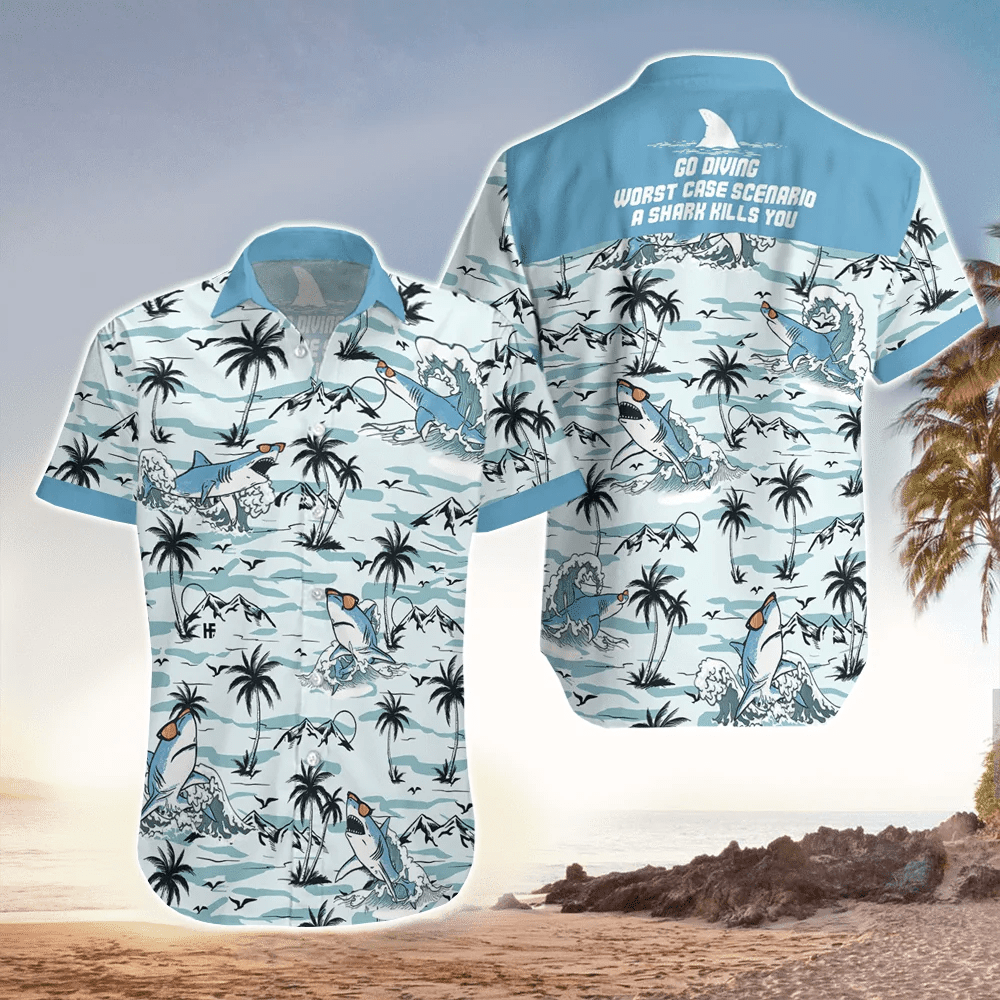 A Whimsical Dive with Shark Aloha Hawaiian Shirt