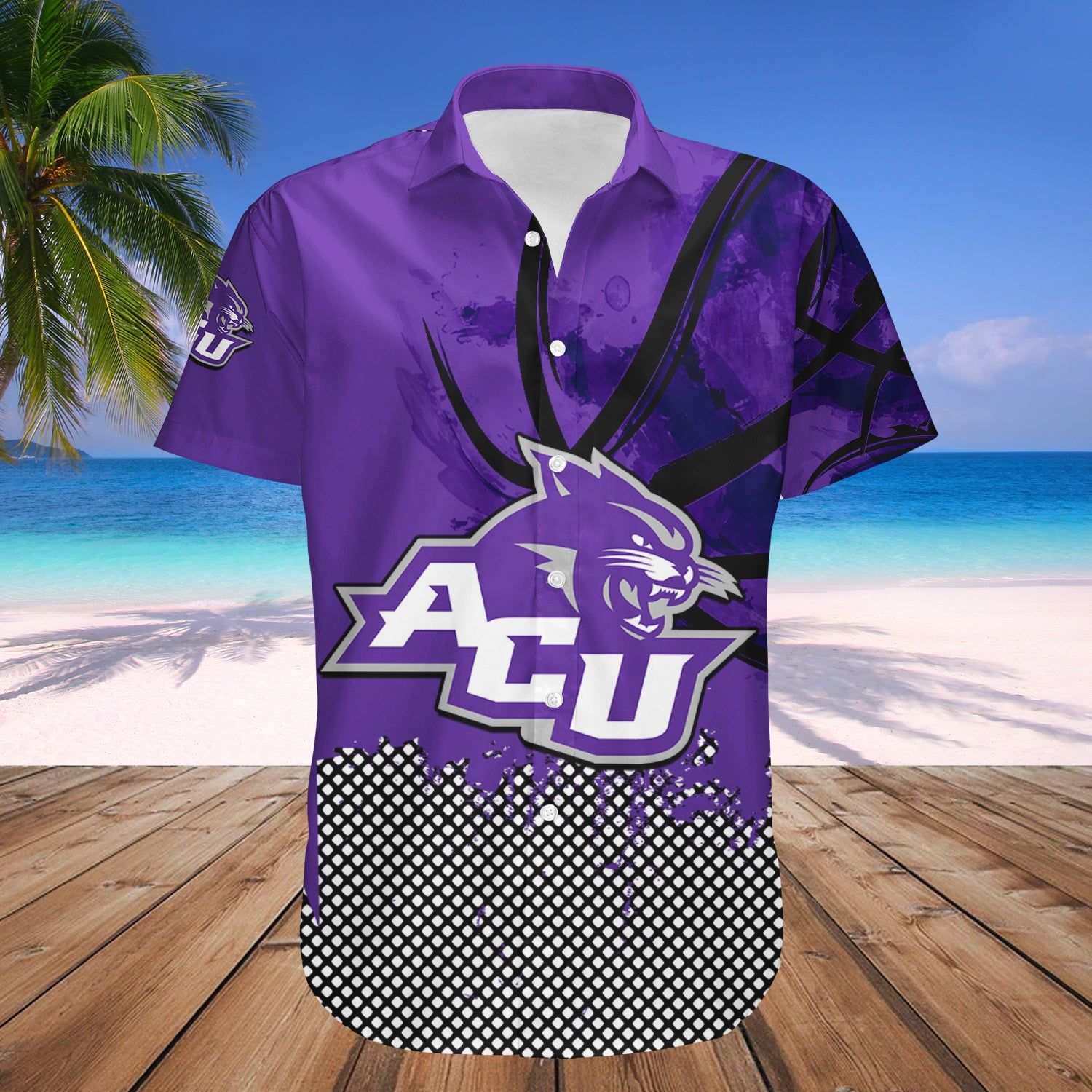 Abilene Christian Wildcats Hawaii Shirt Basketball Net Grunge Pattern – NCAA