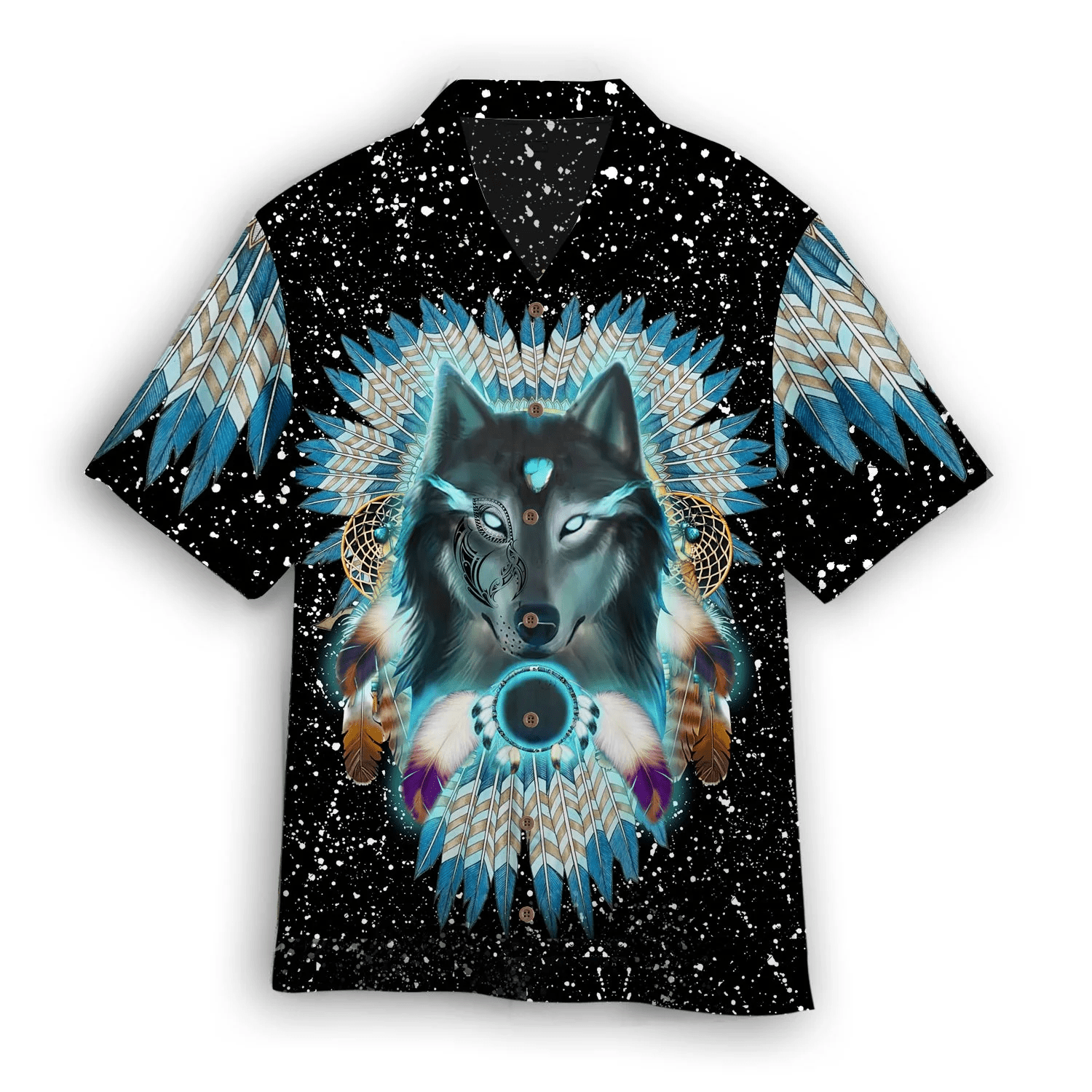 Aborigine Style Black Wolf In Galaxy Hawaiian Shirt