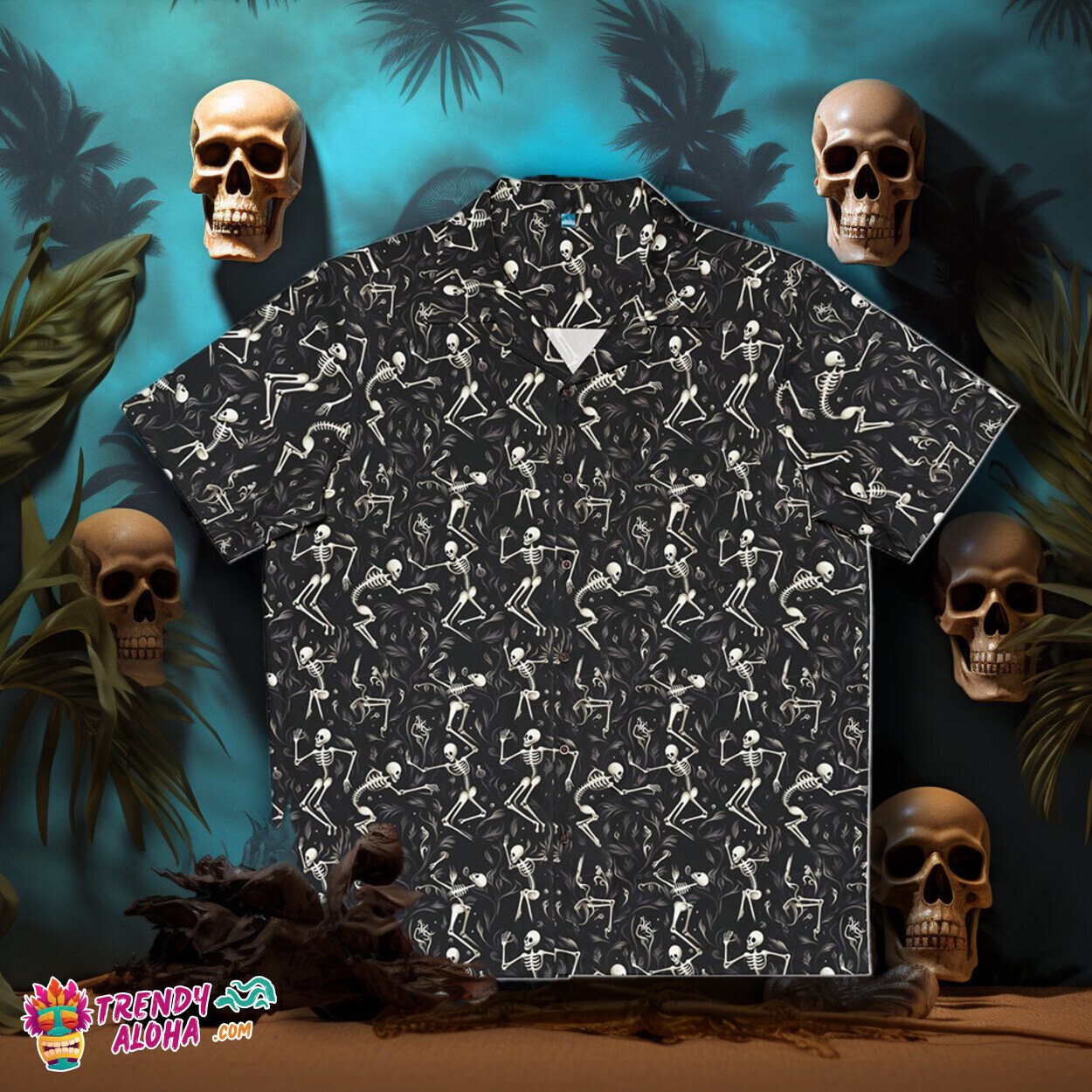 Abstract Escher Skeletons Dance Unique Gothic Hawaiian Shirt Design