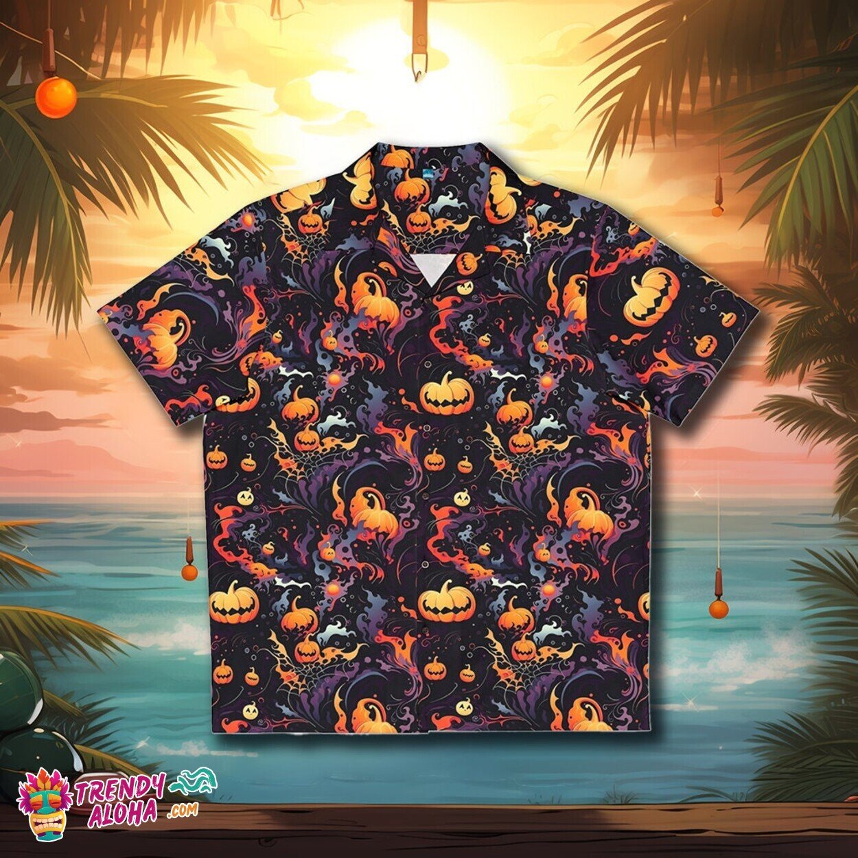 Abstract Halloween Pumpkin Imagery on Spooky Unisex Hawaiian Shirt