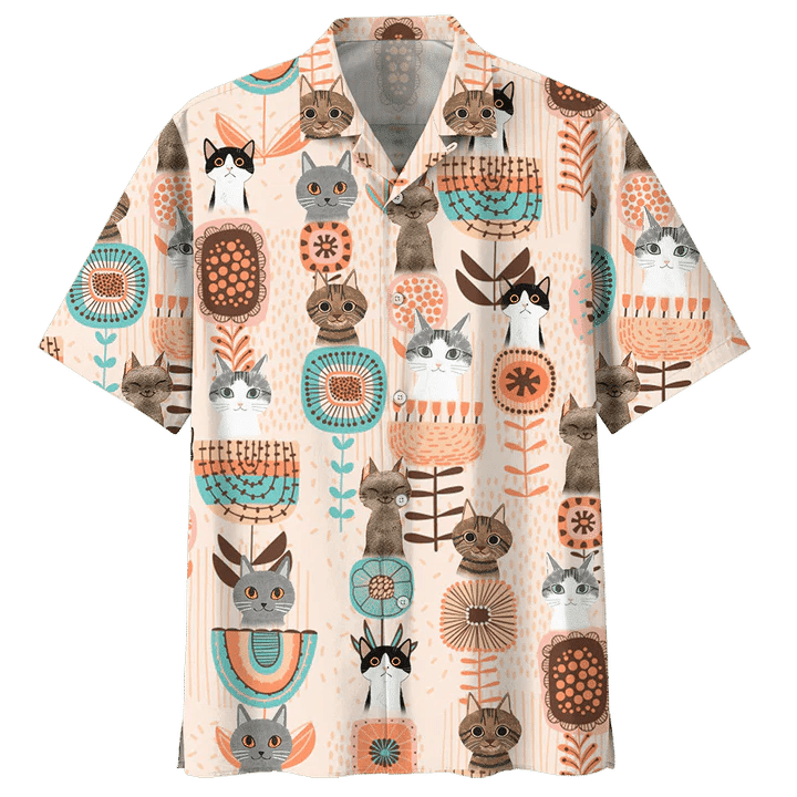 Abstract Trees with Cats Hawaiian Shirt for Summer