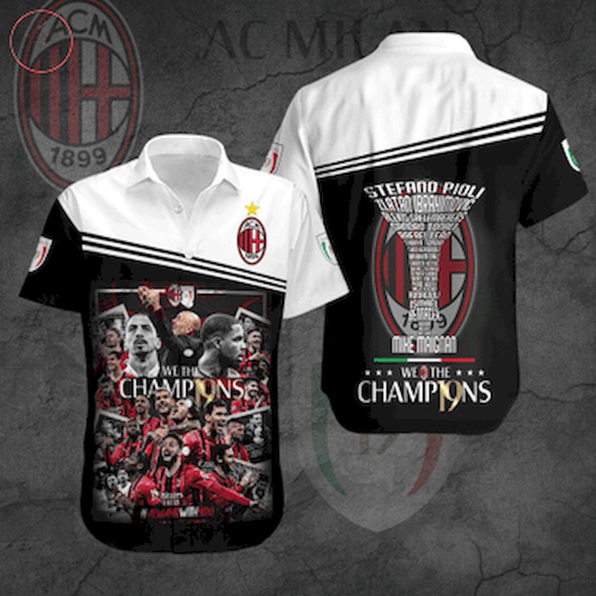 Ac Milan Black White Champions Hawaiian Shirt