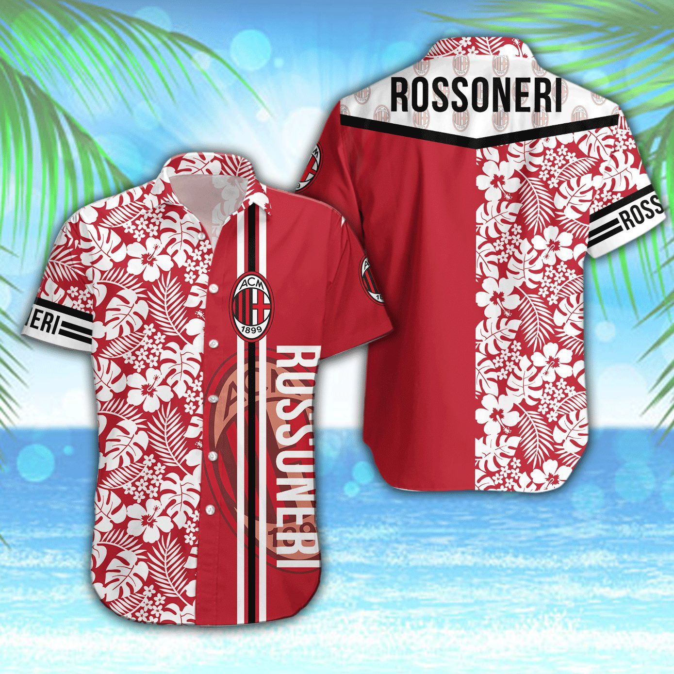 Ac Milan Red White Flower Rossoneri Hawaiian Shirt