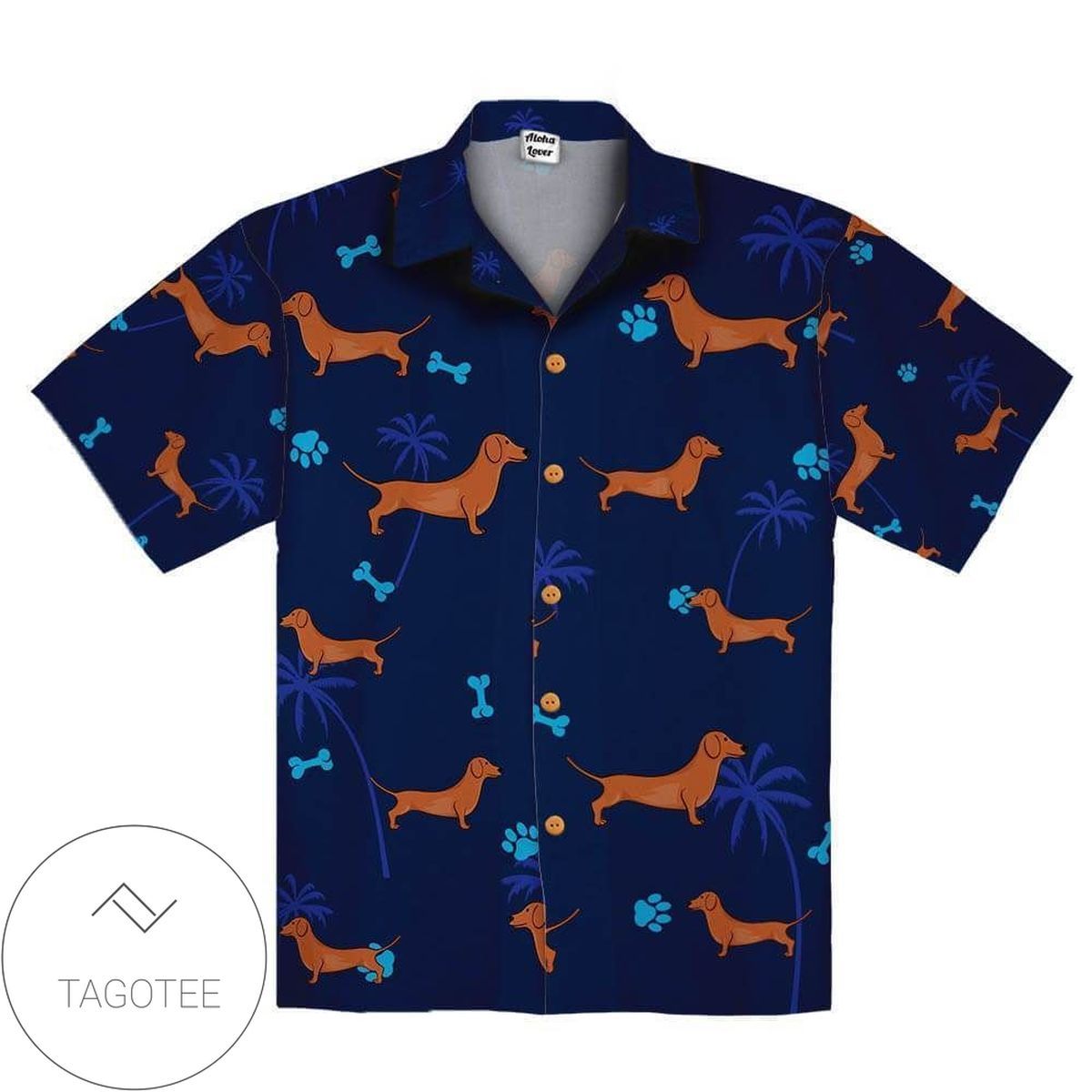 Adorable Dachshund Dog Brightens Hawaiian Shirt Display