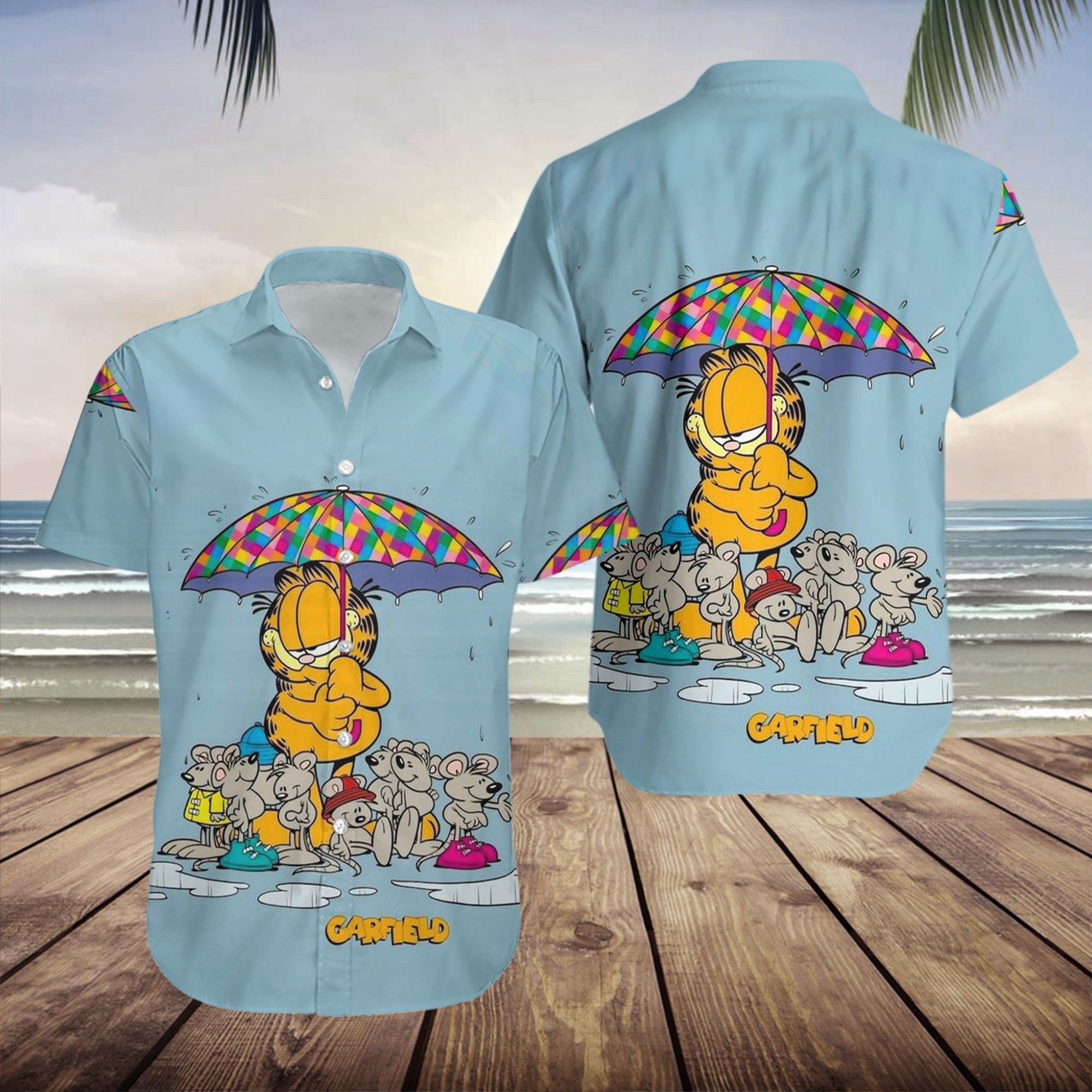 Adorable Garfield Cat Theme Comedic Hawaiian Shirt Design