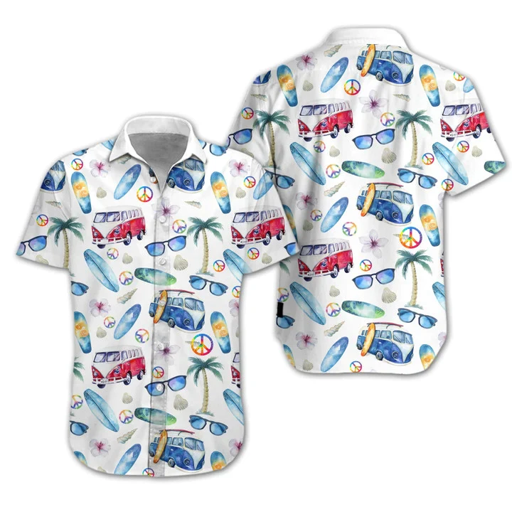 Adorable Hippie Car Beach Design Trendy Hawaiian Shirt