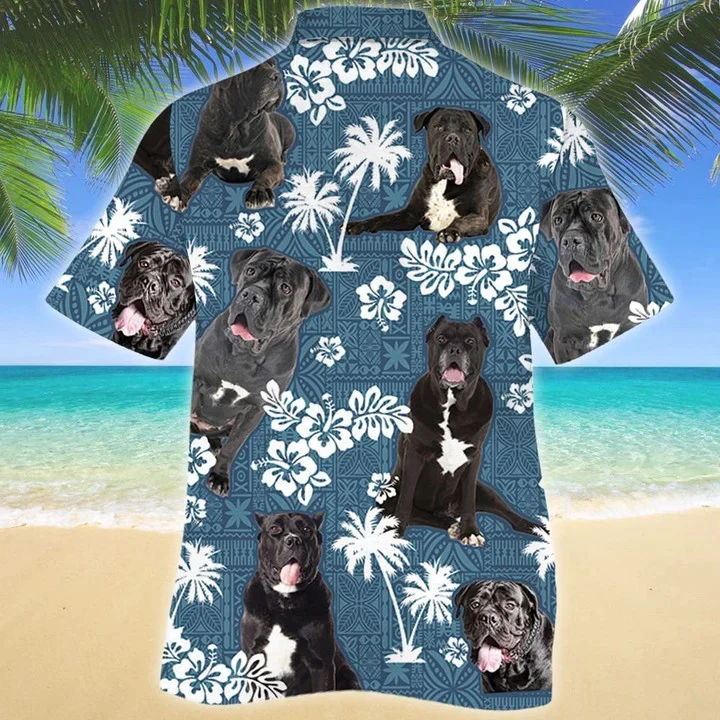 Adorable Pet Cane Corso Dog Blue Tribal Trendy Hawaiian Shirt, Short Sleeve Hawaiian Aloha Shirt For Men And Women