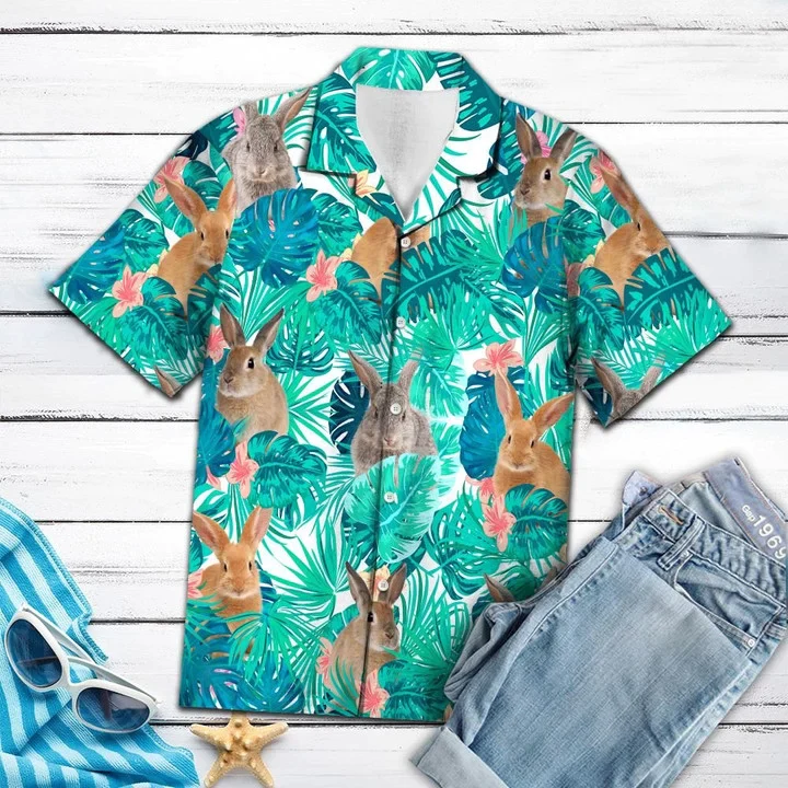 Adorable Rabbit Tropical Lost In Lively Palm Leaves Trendy Hawaiian Shirt, Summer Aloha Hawaii Shirt For Men Women Adorable Rabbit Tropical Lost In Lively Palm Leaves Trendy Hawaiian Shirt, Summer Aloha Hawaii Shirt For Men Women