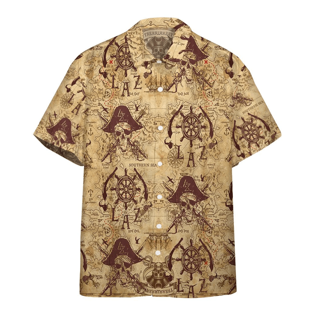 Adventure Awaits Pirate Themed Vibrant Hawaiian Shirt 3D Printed Design Detail